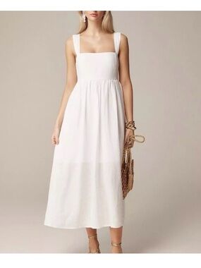 BNWT JCrew White Square-Neck Sleeveless Linen Midi Dress